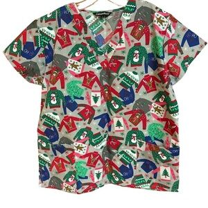Cassandra O Christmas Themed Scrub Top Oversized Fit Large NWOT